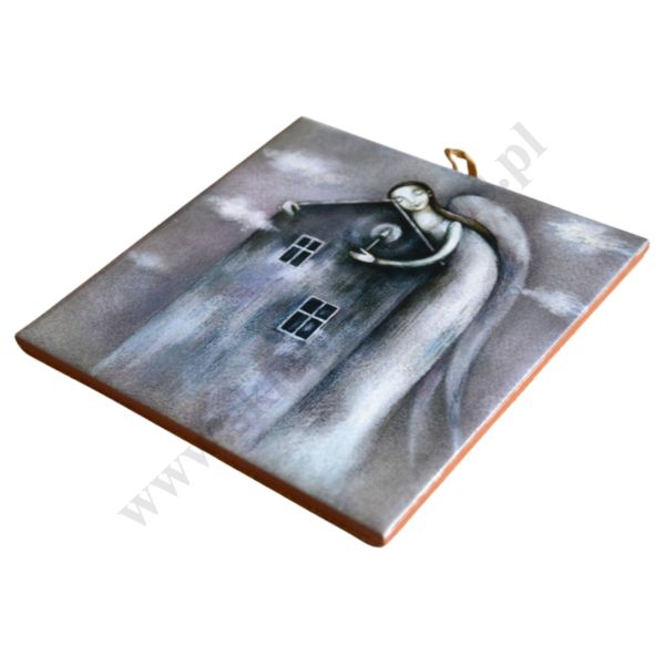 ANIOŁ I DOM - obrazek na ceramice 15 x 15 cm - 58004