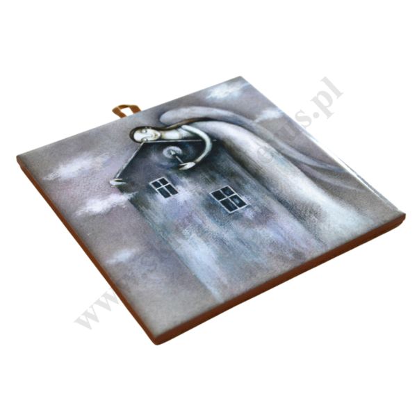 ANIOŁ I DOM - obrazek na ceramice 15 x 15 cm - 58004