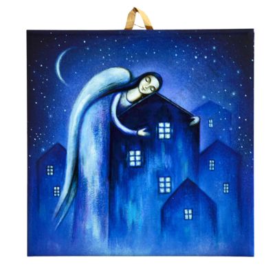 ANIOŁ I DOM - obrazek na ceramice 15 x 15 cm - 58006