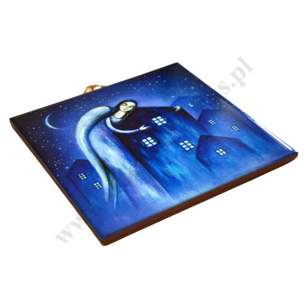 ANIOŁ I DOM - obrazek na ceramice 15 x 15 cm - 58006