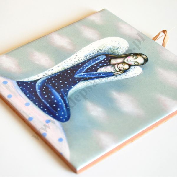 ANIOŁ Z DZIECIĄTKIEM - obrazek na ceramice 15 x 15 cm - 58966