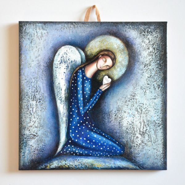 ANIOŁ Z SERCEM - obrazek na ceramice 15 x 15 cm - 58978