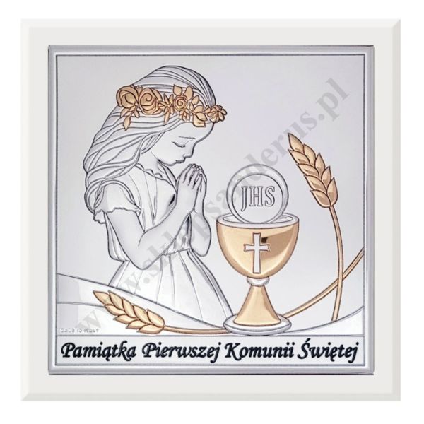 PAMIĄTKA I KOMUNII ŚWIĘTEJ - OBRAZEK SREBRNY format 15 x 15 cm - FU810515OWB