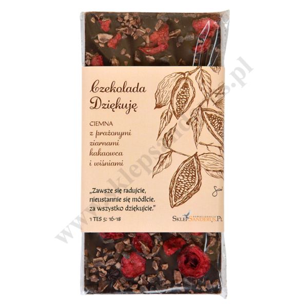 CZEKOLADA DZIĘKUJĘ - ciemna z prażonymi ziarnami kakaowca i wiśniami - 56196