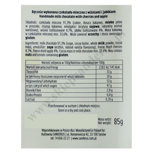 CZEKOLADA RADOŚCI - mleczna z wiśniami i jabłkiem - 56195