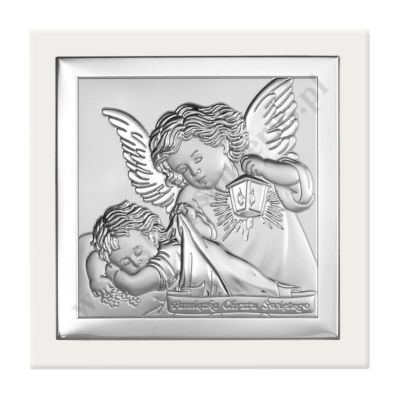 ANIOŁ STRÓŻ - OBRAZEK SREBRNY 10 x 10 cm - 6430/2W