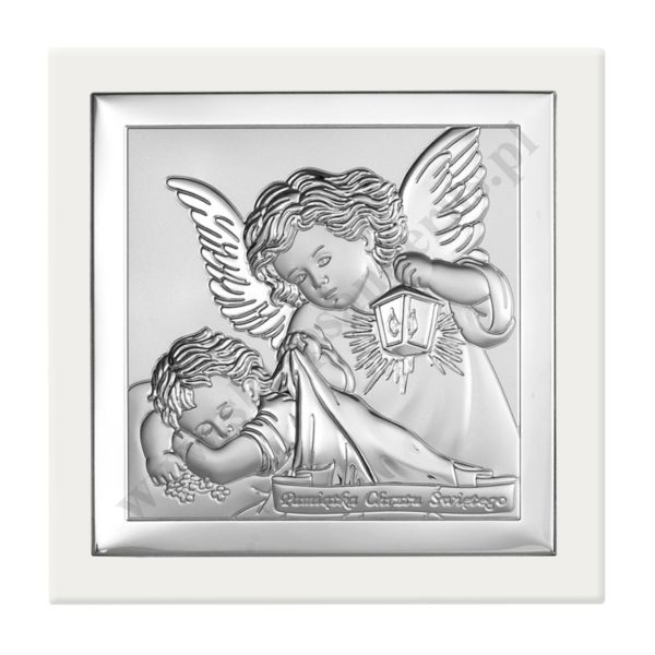 ANIOŁ STRÓŻ - OBRAZEK SREBRNY 10 x 10 cm - 6430/2W