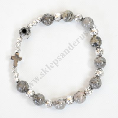 DZIESIĄTEK RÓŻAŃCA JASPIS SZARY - bransoletka - 61295