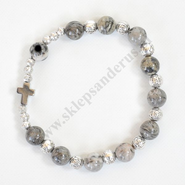 DZIESIĄTEK RÓŻAŃCA JASPIS SZARY - bransoletka - 61295