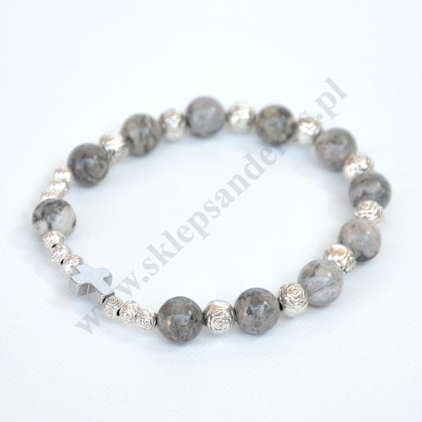 DZIESIĄTEK RÓŻAŃCA JASPIS SZARY - bransoletka - 61295