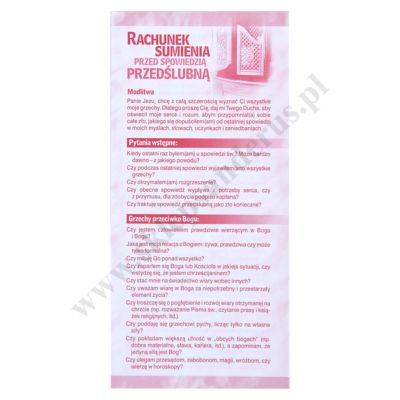 RACHUNEK SUMIENIA PRZED SPOWIEDZIĄ PRZEDŚLUBNĄ - format 9.8 x 21 cm - paczka 25 szt. - 5473