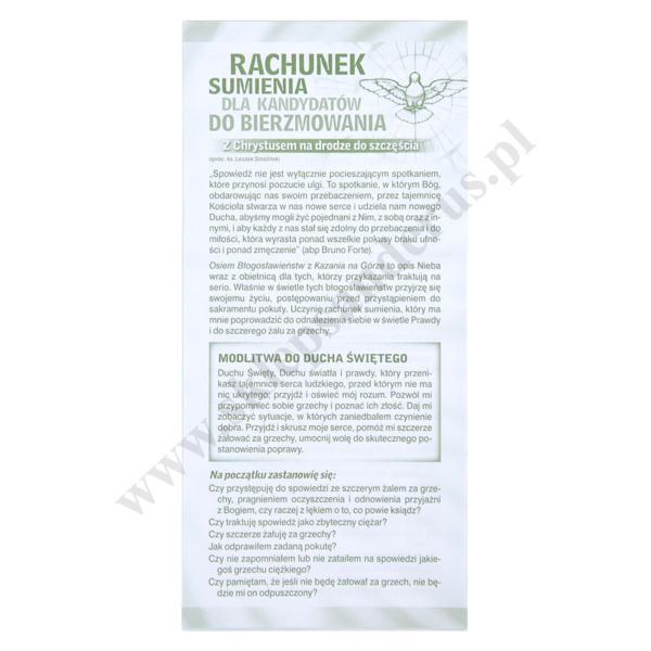 RACHUNEK SUMIENIA DLA KANDYDATÓW DO BIERZMOWANIA - format 9.8 x 21 cm - paczka 25 szt. - 7977