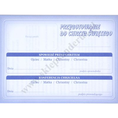 KARTKA SPOWIEDZI PRZED CHRZTEM ŚWIĘTYM - format 14 x 10 cm - paczka 50 szt. - 88176