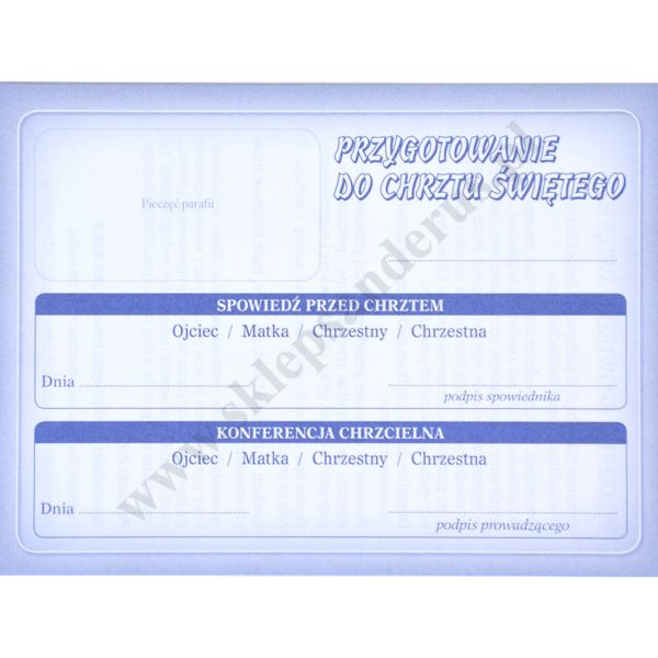 KARTKA SPOWIEDZI PRZED CHRZTEM ŚWIĘTYM - format 14 x 10 cm - paczka 50 szt. - 88176
