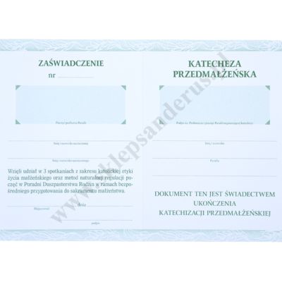 KATECHEZA PRZEDMAŁŻEŃSKA - zaświadczenie - format 10.5 x 14.8 cm - pakiet 50 szt. - 6756
