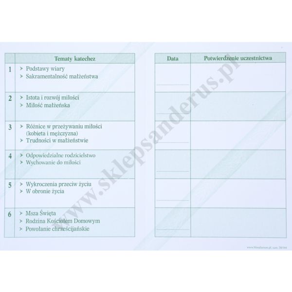 KATECHEZA PRZEDMAŁŻEŃSKA - zaświadczenie - format 10.5 x 14.8 cm - pakiet 50 szt. - 6756