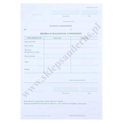 PROŚBA O OGŁOSZENIE ZAPOWIEDZI - format A4 - paczka 25 szt. - 85905