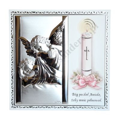 ANIOŁ STRÓŻ - OBRAZEK SREBRNY 17 x 17 cm - VL863/4LR