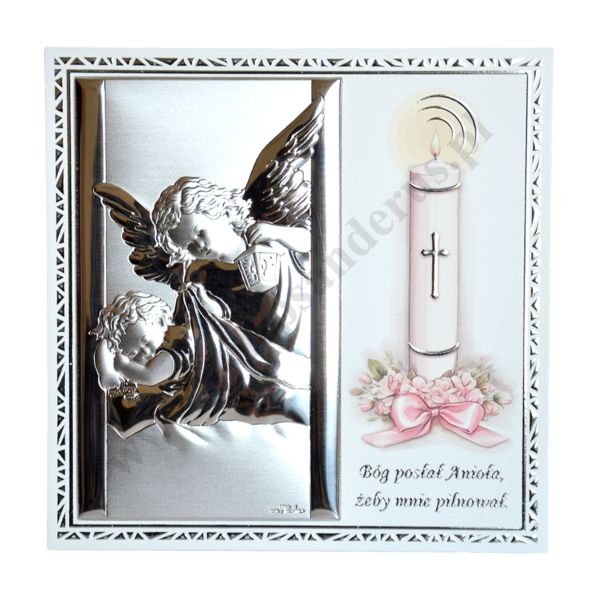 ANIOŁ STRÓŻ - OBRAZEK SREBRNY 17 x 17 cm - VL863/4LR