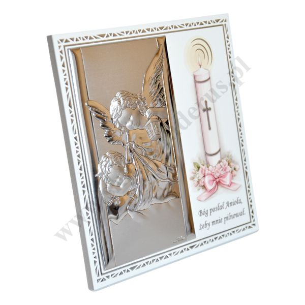 ANIOŁ STRÓŻ - OBRAZEK SREBRNY 17 x 17 cm - VL863/4LR