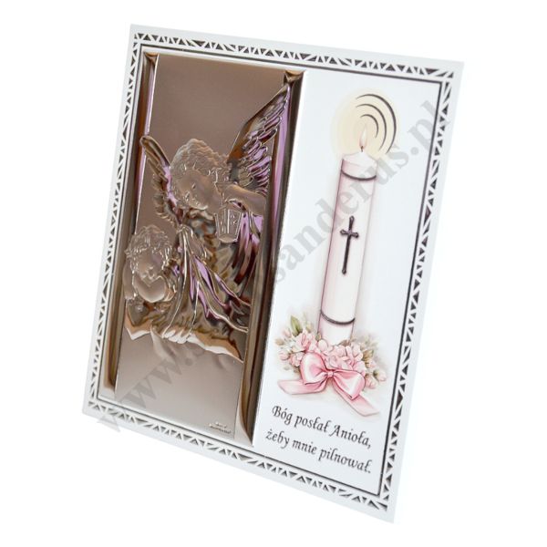 ANIOŁ STRÓŻ - OBRAZEK SREBRNY 17 x 17 cm - VL863/4LR