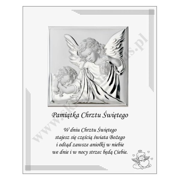ANIOŁ STRÓŻ - OBRAZEK SREBRNY 20 x 25 cm - VL880S1BI