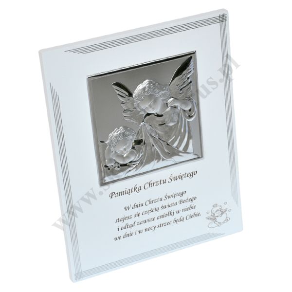 ANIOŁ STRÓŻ - OBRAZEK SREBRNY 20 x 25 cm - VL880S1BI