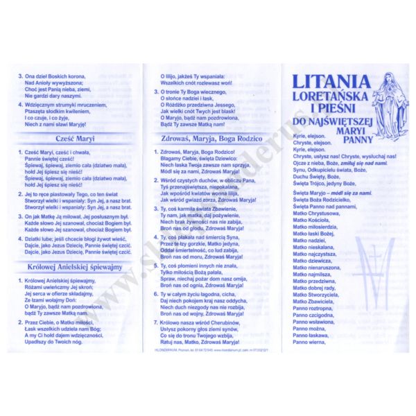 LITANIA LORETAŃSKA I PIEŚNI DO NAJŚWIĘTSZEJ MARYI PANNY - folder 10 x 21 cm - komplet 25 szt. - 50877