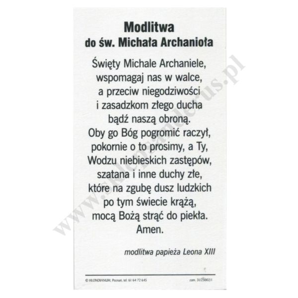 ŚW. MICHAŁ ARCHANIOŁ - obrazek 7 x 13 cm - paczka 25 szt. - 65671
