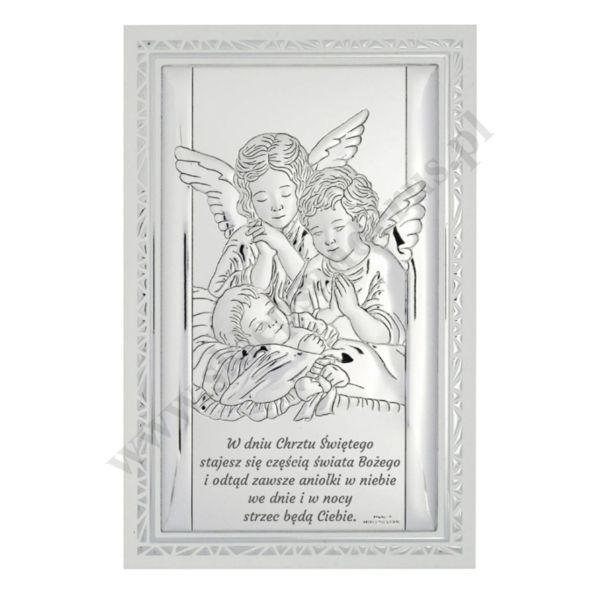 ANIOŁ STRÓŻ - OBRAZEK SREBRNY 11.5 x 17.5 cm - VL81501S3/4L