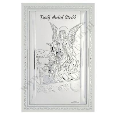 ANIOŁ STRÓŻ - OBRAZEK SREBRNY 11.5 x 17.5 cm - VL81502S1/4L