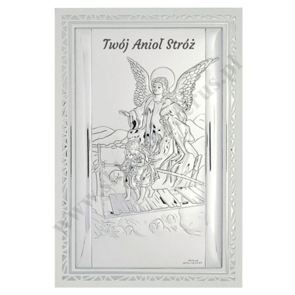 ANIOŁ STRÓŻ - OBRAZEK SREBRNY 11.5 x 17.5 cm - VL81502S1/4L