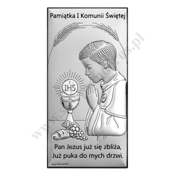 PAMIĄTKA I KOMUNII ŚWIĘTEJ - OBRAZEK SREBRNY 9 x 18 cm - 6717/2XSO