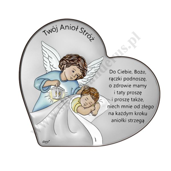 ANIOŁ STRÓŻ - OBRAZEK SREBRNY 11 x 10 cm - DS124/2XC