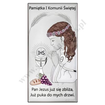 PAMIĄTKA I KOMUNII ŚWIĘTEJ - OBRAZEK SREBRNY format 9 x 18 cm - 6717/2XSACOL