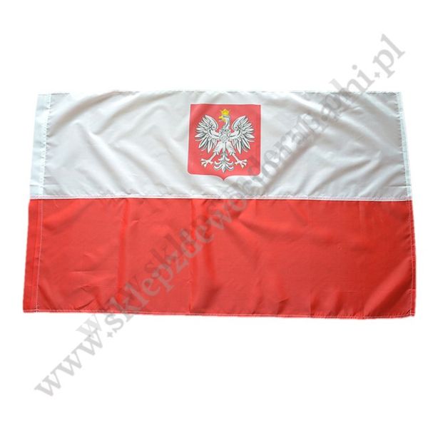FLAGA BIAŁO-CZERWONA Z GODŁEM - MATERIAŁOWA 115 cm x 70 cm - 7612