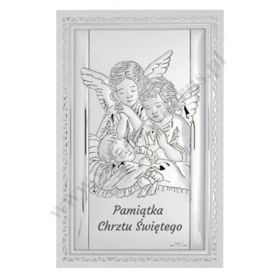ANIOŁ STRÓŻ - OBRAZEK SREBRNY 11.5 x 17.5 cm - VL81501S2/4L
