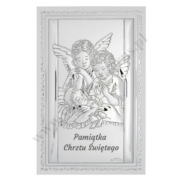 ANIOŁ STRÓŻ - OBRAZEK SREBRNY 11.5 x 17.5 cm - VL81501S2/4L