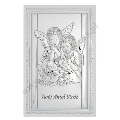 ANIOŁ STRÓŻ - OBRAZEK SREBRNY 11.5 x 17.5 cm - VL81501S2/4L