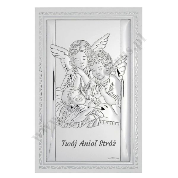 ANIOŁ STRÓŻ - OBRAZEK SREBRNY 11.5 x 17.5 cm - VL81501S2/4L