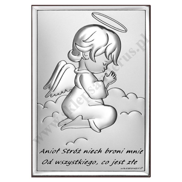 ANIOŁ STRÓŻ - OBRAZEK SREBRNY 9 x 13 cm - 6667S/2X