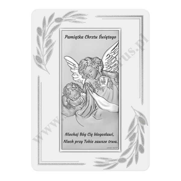ANIOŁ STRÓŻ - OBRAZEK SREBRNY 13 x 18 cm - 6657OP/2
