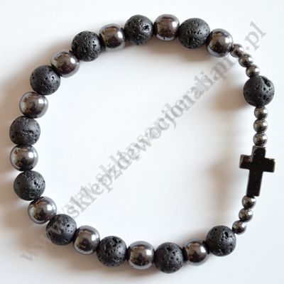 DZIESIĄTKA RÓŻAŃCA LAWA WULKANICZNA + HEMATYT - bransoletka - 83634