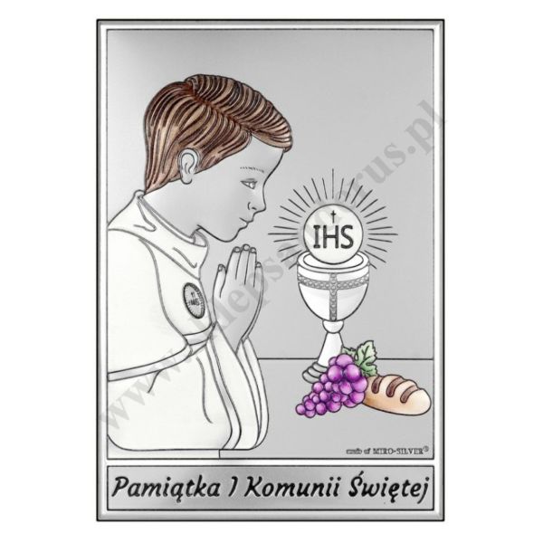 PAMIĄTKA I KOMUNII ŚWIĘTEJ - OBRAZEK SREBRNY 6 x 9 cm - 6795/2OCOL