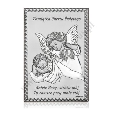ANIOŁ STRÓŻ - OBRAZEK SREBRNY 10 x 14 cm - FU840410S1