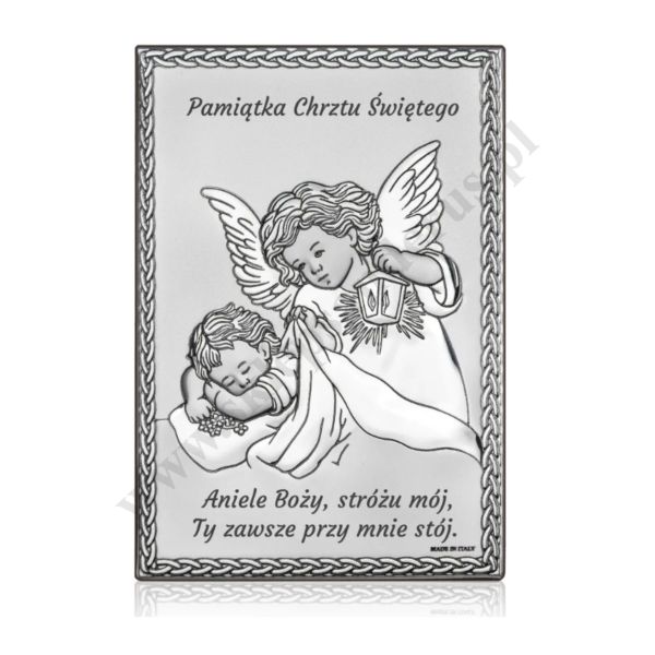 ANIOŁ STRÓŻ - OBRAZEK SREBRNY 10 x 14 cm - FU840410S1