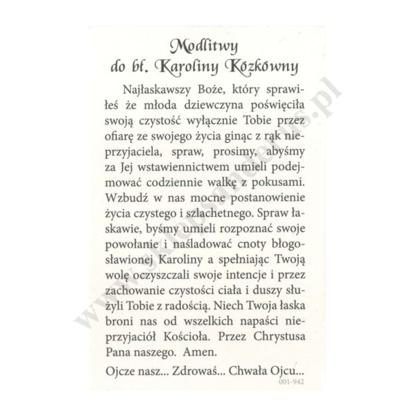 BŁ. KAROLINA KÓZKÓWNA - obrazek 6.5 x 10 cm - paczka 100 szt. - 11834