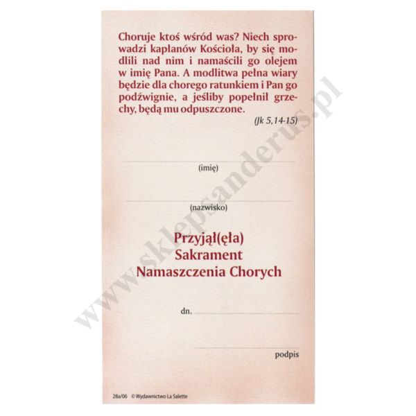 PAN JEZUS - SAKRAMENT NAMASZCZENIA CHORYCH - obrazek 7 x 13 cm - paczka 100 szt. - 87094