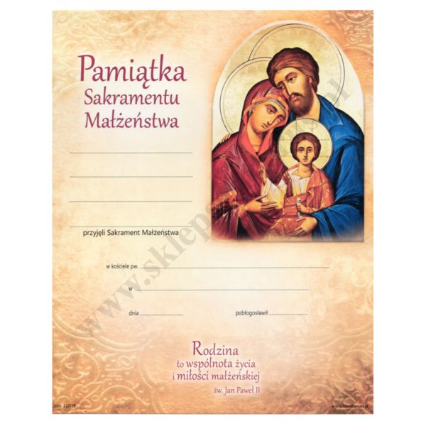 PAMIĄTKA SAKRAMENTU MAŁŻEŃSTWA - format 20 x 25 cm - 1943