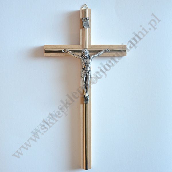 KRZYŻ DREWNIANY Z WSTAWKĄ METALOWĄ - wys.27 cm